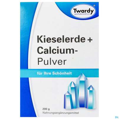 Sie sehen eine Packung Kieselerde +calcium Pulver-twardy 200g, Produktbild: 01 Kieselerde +calcium Pulver-twardy 200g, A-Nr.: 4907240 - 01