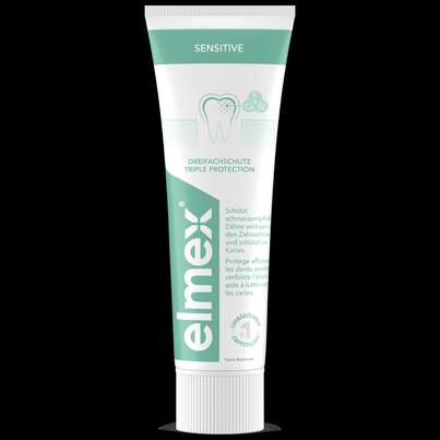 Sie sehen eine Packung elmex® Sensitive Zahncreme, Produktbild: 01 elmex® Sensitive Zahncreme, A-Nr.: 2061371 - 01