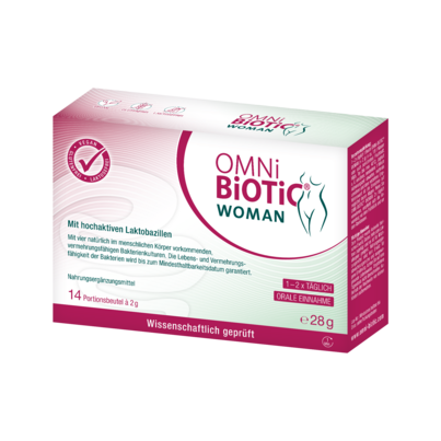 Sie sehen eine Packung OMNi-BiOTiC® WOMAN, 14x2g, Produktbild: 01 OMNi-BiOTiC® WOMAN, 14x2g, A-Nr.: 5889113 - 01