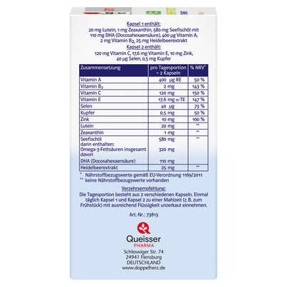 Sie sehen eine Packung Doppelherz system AUGEN SEHKRAFT + SCHUTZ - TAG + NACHT, Produktbild: 03 Doppelherz system AUGEN SEHKRAFT + SCHUTZ - TAG + NACHT, A-Nr.: 3448445 - 03