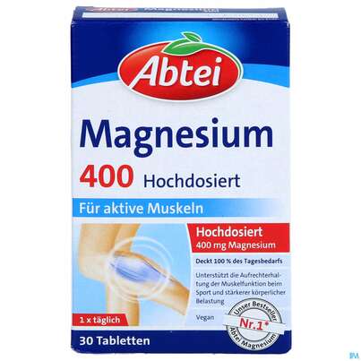 Sie sehen eine Packung Magnesium Tabl 400 Abtei Titandioxidfrei 50000 30st, Produktbild: 01 Magnesium Tabl 400 Abtei Titandioxidfrei 50000 30st, A-Nr.: 5720319 - 01
