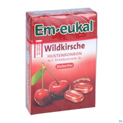 Sie sehen eine Packung Em-eukal Bonbons Zuckerfrei Wildkirsche Box 50g, Produktbild: 03 Em-eukal Bonbons Zuckerfrei Wildkirsche Box 50g, A-Nr.: 5334869 - 03