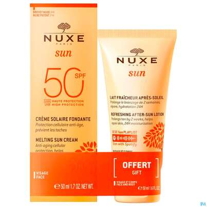 Sie sehen eine Packung Sonnenprodukte Nuxe/sun/melt Cream Spf50 Face 50ml +gratis After Sun Lotion 50ml 1pk, Produktbild: 01 Sonnenprodukte Nuxe/sun/melt Cream Spf50 Face 50ml +gratis After Sun Lotion 50ml 1pk, A-Nr.: 5806802 - 01