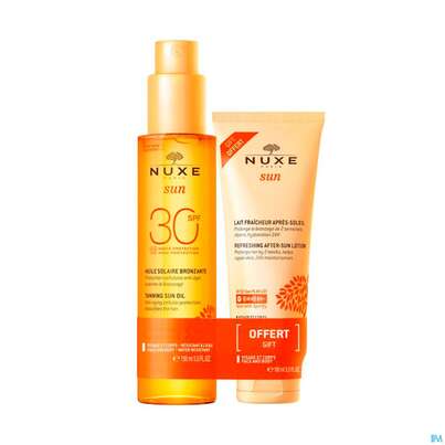 Sie sehen eine Packung Sonnenprodukte Nuxe/sun Tan Oil Face+body 150ml +gratis After Sun Lotion 100ml Spf30 1pk, Produktbild: 02 Sonnenprodukte Nuxe/sun Tan Oil Face+body 150ml +gratis After Sun Lotion 100ml Spf30 1pk, A-Nr.: 5806860 - 02