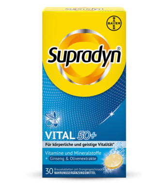 Sie sehen eine Packung Supradyn® VITAL 50+ - Brausetabletten, Produktbild: 01 Supradyn® VITAL 50+ - Brausetabletten, A-Nr.: 4184965 - 01