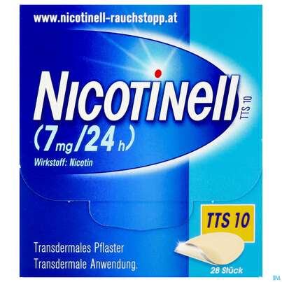 Sie sehen eine Packung Nicotinell Transdermale Pflaster Tts 10 ( 7mg/24h) 28st, Produktbild: 01 Nicotinell Transdermale Pflaster Tts 10 ( 7mg/24h) 28st, A-Nr.: 1254518 - 01
