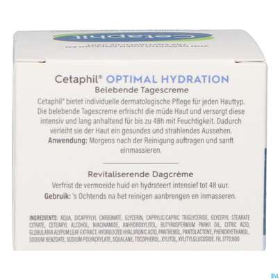 Sie sehen eine Packung Cetaphil Optimal Hydration Tagescreme Belebend 48g, Produktbild: 09 Cetaphil Optimal Hydration Tagescreme Belebend 48g, A-Nr.: 5436989 - 09