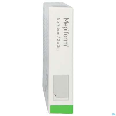 Sie sehen eine Packung Wundverband Mepiform Silikonverband Selbsthaftend 5x 7,5cm 1st, Produktbild: 06 Wundverband Mepiform Silikonverband Selbsthaftend 5x 7,5cm 1st, A-Nr.: 2302610 - 06