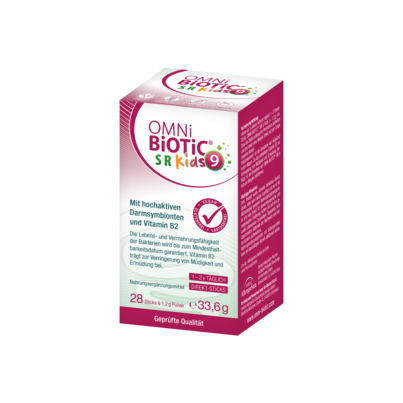 Sie sehen eine Packung OMNi BiOTiC SR-9 KIDS 28 Sticks á 1,2g, Produktbild: 01 OMNi BiOTiC SR-9 KIDS 28 Sticks á 1,2g, A-Nr.: 5905289 - 01