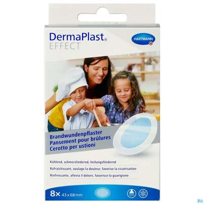 Sie sehen eine Packung Dermaplast Brandwundenpflaster 8st, Produktbild: 01 Dermaplast Brandwundenpflaster 8st, A-Nr.: 5886184 - 01