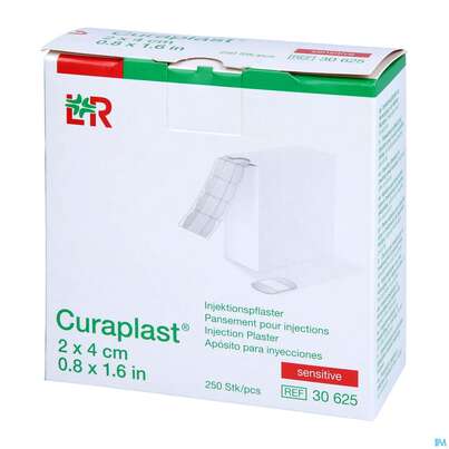 Sie sehen eine Packung Injektionspflaster Curaplast 2x 4cm 250st, Produktbild: 02 Injektionspflaster Curaplast 2x 4cm 250st, A-Nr.: 1430056 - 02
