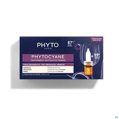 Sie sehen eine Packung Phytocyane Cyane Frauen 12x 5ml Progressive 60ml, Produktbild: 01 Phytocyane Cyane Frauen 12x 5ml Progressive 60ml, A-Nr.: 5222395 - 01