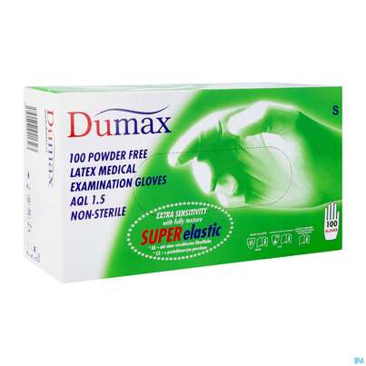 Sie sehen eine Packung Untersuchungshandschuhe -dumax Latex Puderfrei S 100st, Produktbild: 02 Untersuchungshandschuhe -dumax Latex Puderfrei S 100st, A-Nr.: 2995441 - 02