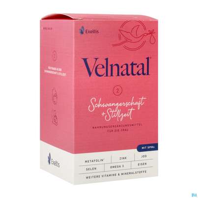 Sie sehen eine Packung Velnatal Kapseln Schwangerschaft +stillzeit 90st, Produktbild: 02 Velnatal Kapseln Schwangerschaft +stillzeit 90st, A-Nr.: 5754465 - 02
