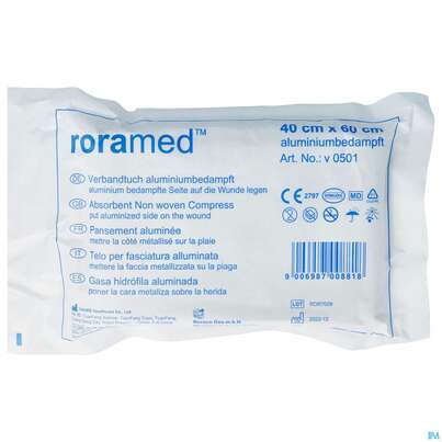 Sie sehen eine Packung Verbandtuecher Metallisiert Steril 40x 60cm -roramed V 050 1st, Produktbild: 01 Verbandtuecher Metallisiert Steril 40x 60cm -roramed V 050 1st, A-Nr.: 4405981 - 01