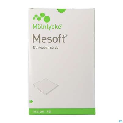 Sie sehen eine Packung Vlieskompressen Mesoft/set Steril 10x 10cm 75x2 150st, Produktbild: 01 Vlieskompressen Mesoft/set Steril 10x 10cm 75x2 150st, A-Nr.: 3069593 - 01