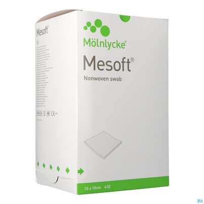 Sie sehen eine Packung Vlieskompressen Mesoft/set Steril 10x 10cm 75x2 150st, Produktbild: 02 Vlieskompressen Mesoft/set Steril 10x 10cm 75x2 150st, A-Nr.: 3069593 - 02