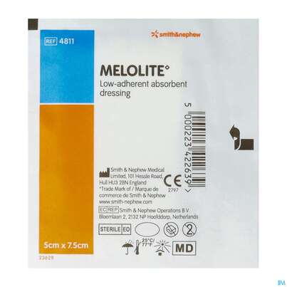 Sie sehen eine Packung Wundauflagen Melolite Nichthaftend Steril 5x 7,5cm 4811 1st, Produktbild: 02 Wundauflagen Melolite Nichthaftend Steril 5x 7,5cm 4811 1st, A-Nr.: 0793822 - 02