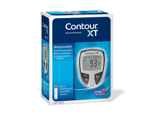 Sie sehen eine Packung CONTOUR XT Blutzuckermessgerät, Produktbild: 01 CONTOUR XT Blutzuckermessgerät, A-Nr.: 4117130 - 01