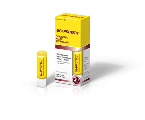 Sie sehen eine Packung Eraprotect® Schutzstift gegen Fieberblasen, Produktbild: 01 Eraprotect® Schutzstift gegen Fieberblasen, A-Nr.: 4137090 - 01