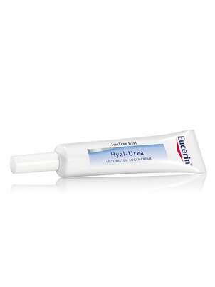 Sie sehen eine Packung Eucerin Hyal-Urea ANTI-FALTEN Augenpflege, Produktbild: 01 Eucerin Hyal-Urea ANTI-FALTEN Augenpflege, A-Nr.: 3413300 - 01