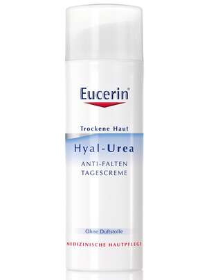 Sie sehen eine Packung Eucerin Hyal-Urea ANTI-FALTEN Tagespflege, Produktbild: 01 Eucerin Hyal-Urea ANTI-FALTEN Tagespflege, A-Nr.: 3413286 - 01
