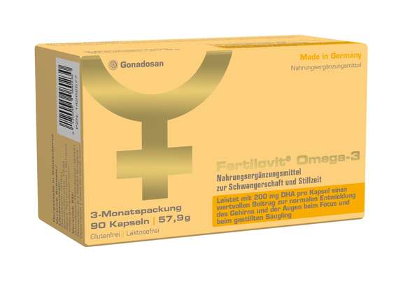 Sie sehen eine Packung Fertilovit Omega 3, Produktbild: 01 Fertilovit Omega 3, A-Nr.: 4860685 - 01