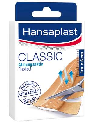 Sie sehen eine Packung Hansaplast CLASSIC 1m x 6cm, Produktbild: 01 Hansaplast CLASSIC 1m x 6cm, A-Nr.: 2404687 - 01