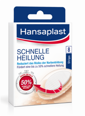 Sie sehen eine Packung Hansaplast Schnelle Heilung Strips, Produktbild: 01 Hansaplast Schnelle Heilung Strips, A-Nr.: 2678462 - 01