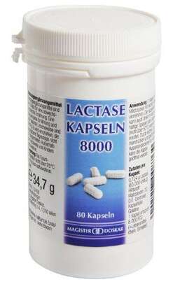Sie sehen eine Packung Lactase 8000 IE Enzyme, Produktbild: 01 Lactase 8000 IE Enzyme, A-Nr.: 3246167 - 01
