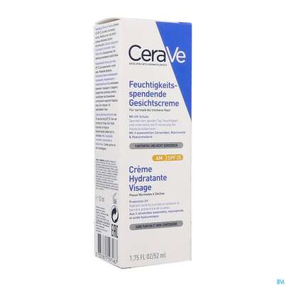 Sie sehen eine Packung Cerave Feuchtigkeitsspendende Gesichtscreme Mit Uv-schutz 52ml, Produktbild: 03 Cerave Feuchtigkeitsspendende Gesichtscreme Mit Uv-schutz 52ml, A-Nr.: 4801872 - 03