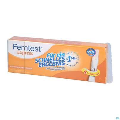 Sie sehen eine Packung Schwangerschaftstest Femtest Schnelltest 50000 1st, Produktbild: 02 Schwangerschaftstest Femtest Schnelltest 50000 1st, A-Nr.: 4286022 - 02