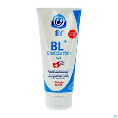 Sie sehen eine Packung Dline Basic-lotion Bl Ohne Parfum 200ml, Produktbild: 02 Dline Basic-lotion Bl Ohne Parfum 200ml, A-Nr.: 2060207 - 02