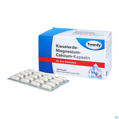 Sie sehen eine Packung Kieselerde +calcium+magnesium Kapseln-twardy 160st, Produktbild: 04 Kieselerde +calcium+magnesium Kapseln-twardy 160st, A-Nr.: 1574401 - 04