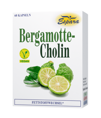 Sie sehen eine Packung Espara Bergamotte-Cholin Kapseln, Produktbild: 01 Espara Bergamotte-Cholin Kapseln, A-Nr.: 5373556 - 01