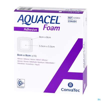 Sie sehen eine Packung Convatec Aquacel Foam 5.5x5.5 Cm (2.2" X 2.2") / 8x8 Cm (3.2" X 3.2"), Produktbild: 02 Convatec Aquacel Foam 5.5x5.5 Cm (2.2" X 2.2") / 8x8 Cm (3.2" X 3.2"), A-Nr.: 4153947 - 02