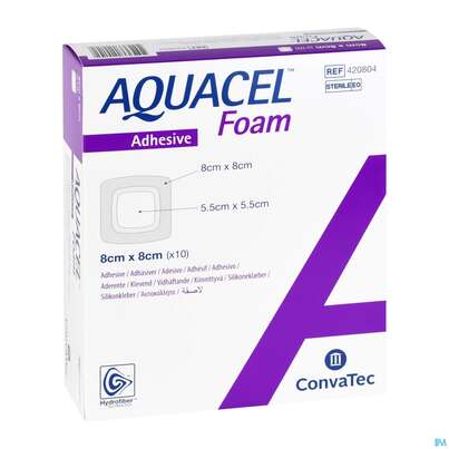 Sie sehen eine Packung Convatec Aquacel Foam 5.5x5.5 Cm (2.2" X 2.2") / 8x8 Cm (3.2" X 3.2"), Produktbild: 03 Convatec Aquacel Foam 5.5x5.5 Cm (2.2" X 2.2") / 8x8 Cm (3.2" X 3.2"), A-Nr.: 4153947 - 03