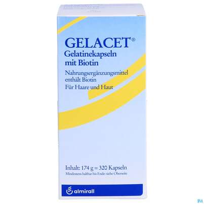 Sie sehen eine Packung Gelatine Kapseln Gelacet +biotin 320st, Produktbild: 01 Gelatine Kapseln Gelacet +biotin 320st, A-Nr.: 2810329 - 01