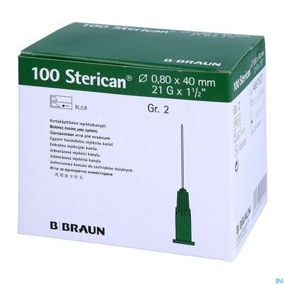 Sie sehen eine Packung Injektionsspritzen U.zubeh. Einmalkanuelen Sterican/standard Gr2 G21x1 1/2 0,8x40mm 46575 100st, Produktbild: 04 Injektionsspritzen U.zubeh. Einmalkanuelen Sterican/standard Gr2 G21x1 1/2 0,8x40mm 46575 100st, A-Nr.: 2692479 - 04