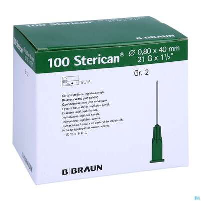 Sie sehen eine Packung Injektionsspritzen U.zubeh. Einmalkanuelen Sterican/standard Gr2 G21x1 1/2 0,8x40mm 46575 100st, Produktbild: 05 Injektionsspritzen U.zubeh. Einmalkanuelen Sterican/standard Gr2 G21x1 1/2 0,8x40mm 46575 100st, A-Nr.: 2692479 - 05