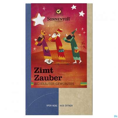 Sie sehen eine Packung Sonnentor Tee/bio Zimt Zauber Doppelkammerbtl 02597 18st, Produktbild: 01 Sonnentor Tee/bio Zimt Zauber Doppelkammerbtl 02597 18st, A-Nr.: 5056181 - 01