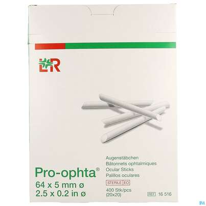 Sie sehen eine Packung Augenstaebchen Pro-ophta 5x 66mm Steril 400st, Produktbild: 01 Augenstaebchen Pro-ophta 5x 66mm Steril 400st, A-Nr.: 1519276 - 01