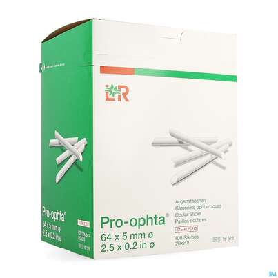 Sie sehen eine Packung Augenstaebchen Pro-ophta 5x 66mm Steril 400st, Produktbild: 04 Augenstaebchen Pro-ophta 5x 66mm Steril 400st, A-Nr.: 1519276 - 04