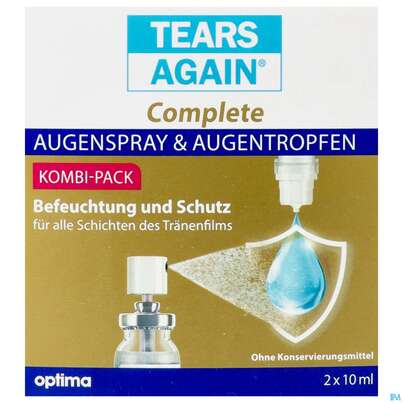Sie sehen eine Packung Augenspray +augentropfen Tears Again Complete 10ml 2st, Produktbild: 01 Augenspray +augentropfen Tears Again Complete 10ml 2st, A-Nr.: 4031144 - 01