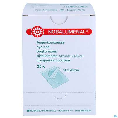 Sie sehen eine Packung Augenkompressen Nobalumenal Steril 54mmx 70mm 25st, Produktbild: 01 Augenkompressen Nobalumenal Steril 54mmx 70mm 25st, A-Nr.: 4949971 - 01