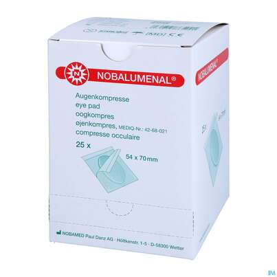 Sie sehen eine Packung Augenkompressen Nobalumenal Steril 54mmx 70mm 25st, Produktbild: 02 Augenkompressen Nobalumenal Steril 54mmx 70mm 25st, A-Nr.: 4949971 - 02