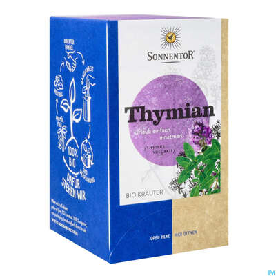 Sie sehen eine Packung Sonnentor Tee/bio Thymian Doppelkammmerbtl 02557 18st, Produktbild: 05 Sonnentor Tee/bio Thymian Doppelkammmerbtl 02557 18st, A-Nr.: 5048313 - 05