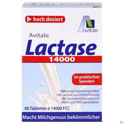 Sie sehen eine Packung Lactase Tabl 14.000 Fcc 80st, Produktbild: 01 Lactase Tabl 14.000 Fcc 80st, A-Nr.: 5296258 - 01