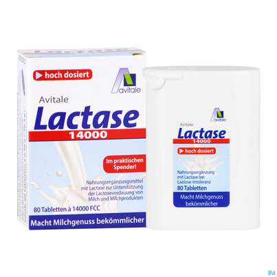 Sie sehen eine Packung Lactase Tabl 14.000 Fcc 80st, Produktbild: 04 Lactase Tabl 14.000 Fcc 80st, A-Nr.: 5296258 - 04