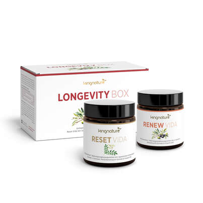Sie sehen eine Packung KINGNATURE Longevity Box Reset Vida und Renew Vida, Produktbild: 01 KINGNATURE Longevity Box Reset Vida und Renew Vida, A-Nr.: 5930459 - 01